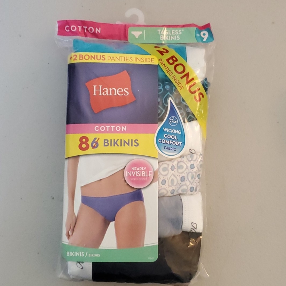 Hanes Women's 6pk No Ride up Cotton Bikini  Size 9